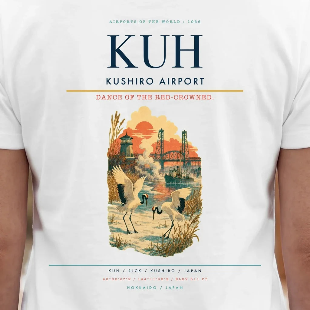 Kushiro Airport (KUH) double-side t-shirt design close-up cover