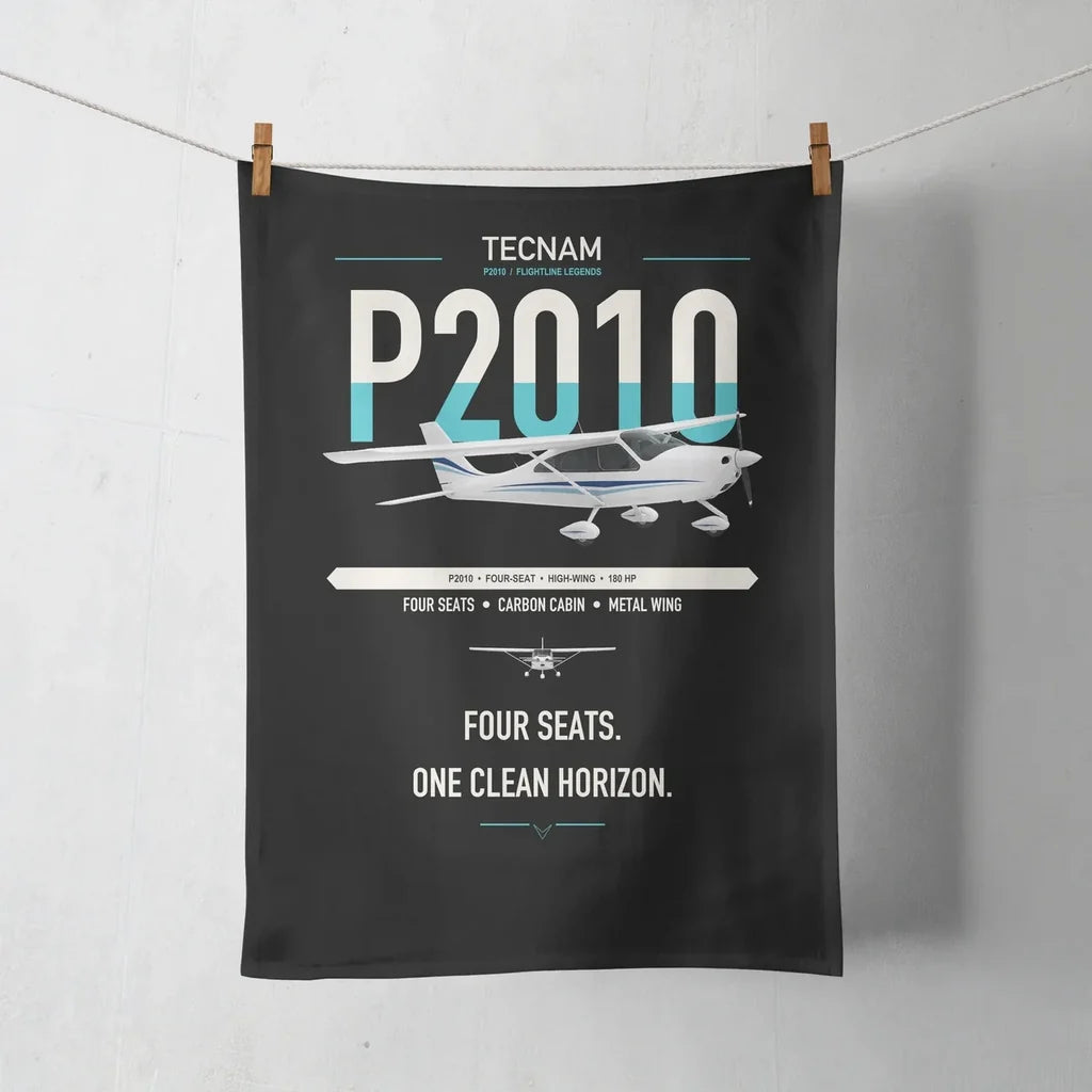 Tecnam P2010 design on black towel