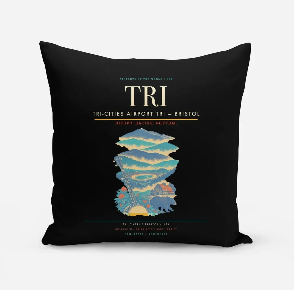 Tri-Cities Airport (TRI) design on black pillow