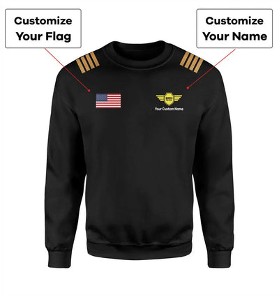 Custom Flag & Name with EPAULETTES (Badge 5) aviation design printed on soft cotton blend sweatshirt.