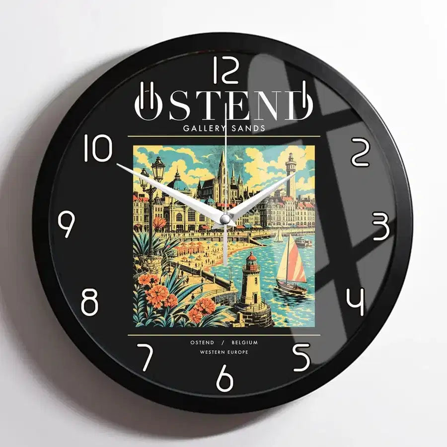 OSTEND - Poster - Wall Clock Framed - Black