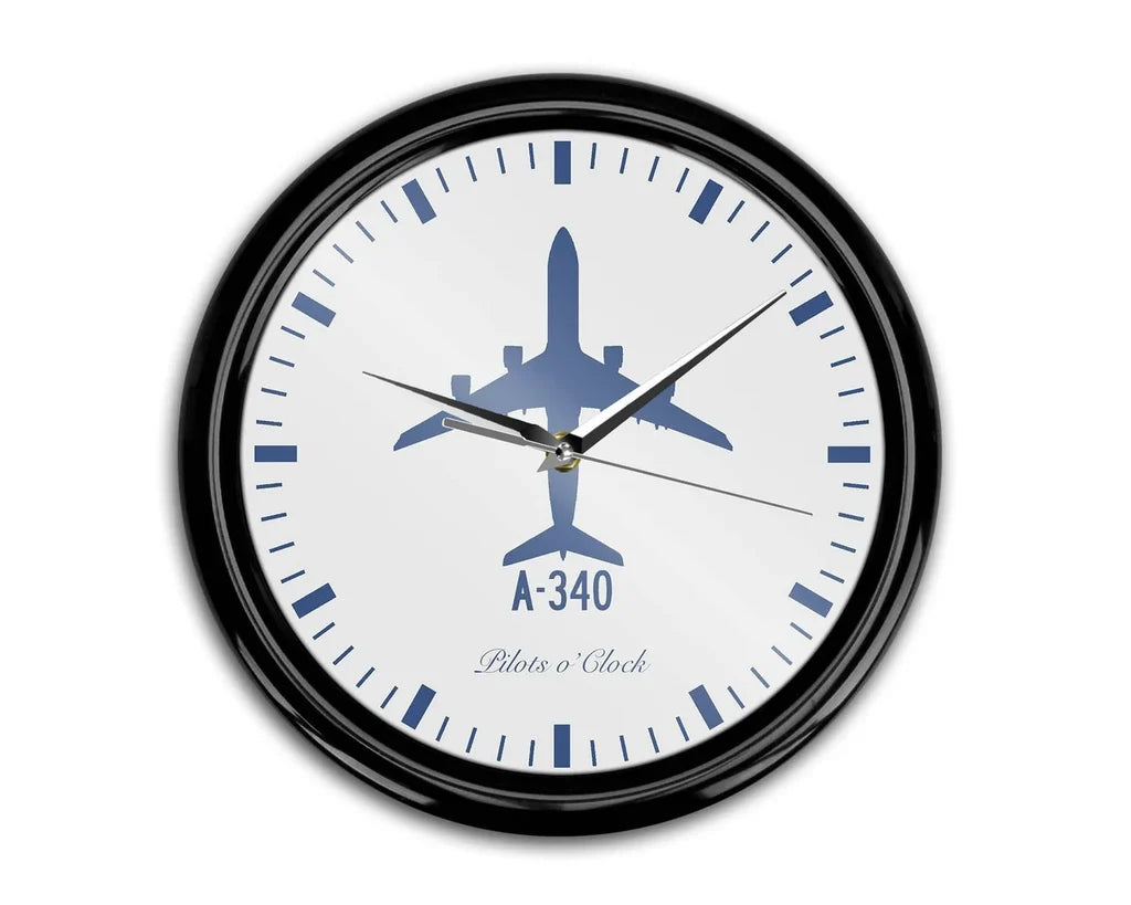 Airbus A340 aviation themed wall clock, premium wood and metal.