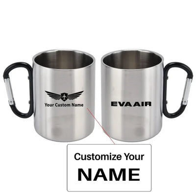 EVA Air Airlines aviation design on outdoor mug, durable insulated construction.