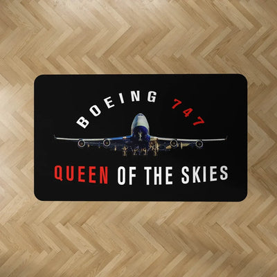 Boeing 747 Queen of the Skies aviation design on durable carpet pile with non-slip backing rectangle carpet floor mat.