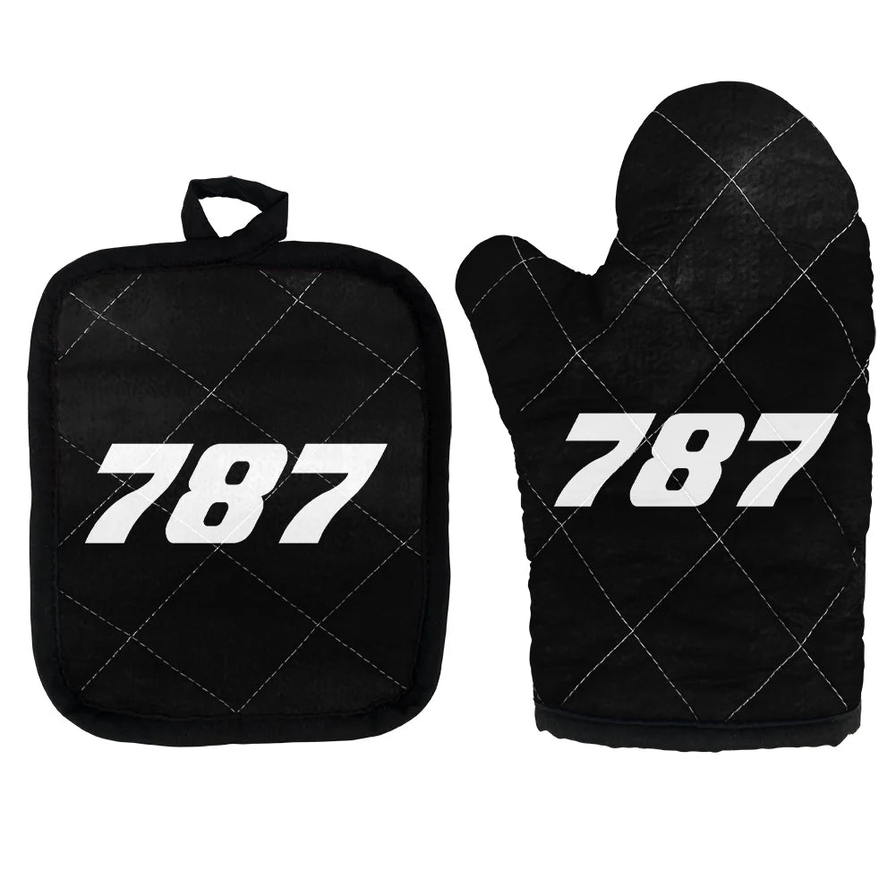 Boeing 787 Flat Text Kitchen Glove & Holder aviation design on durable fabric with insulated lining kitchen glove holder.