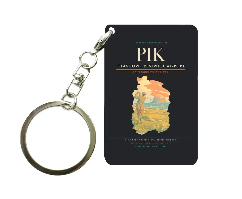 Glasgow Prestwick Airport (PIK) design on black key chain