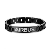 Thumbnail for Airbus & Text aviation-themed chain bracelet, polished stainless steel.