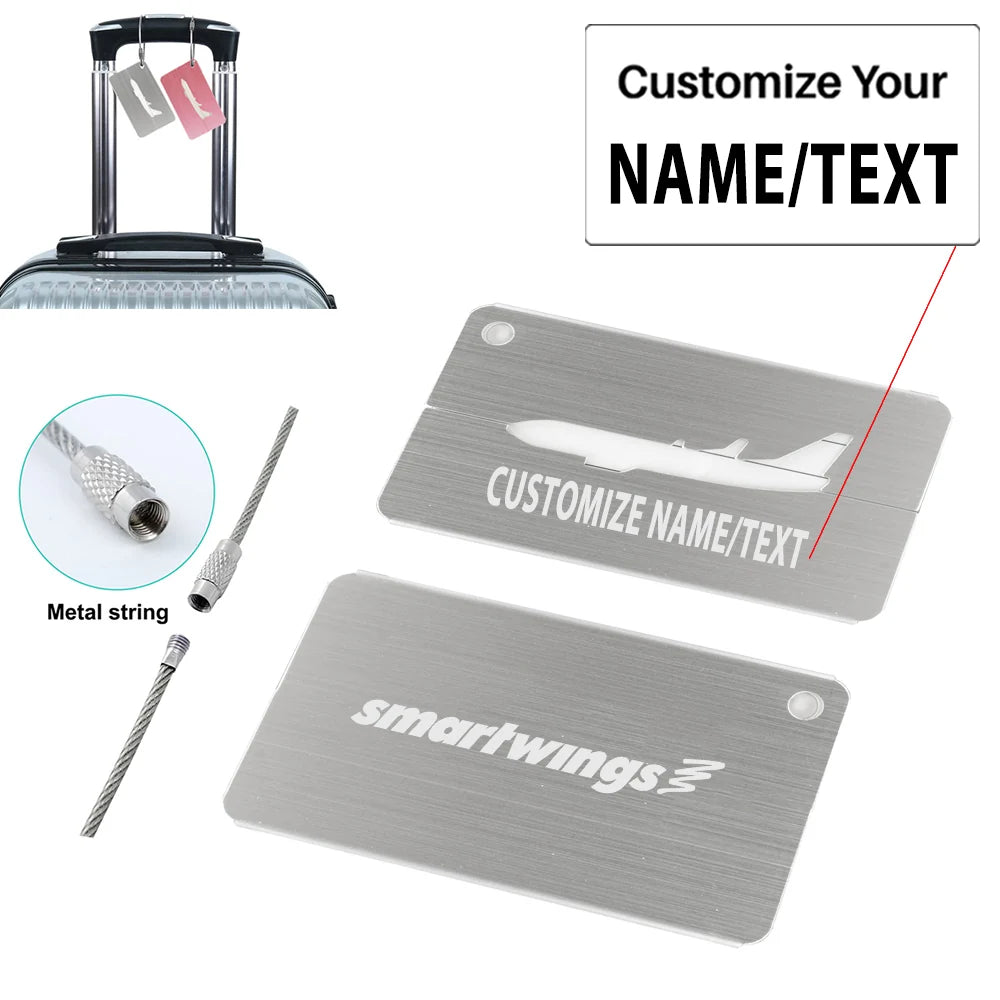 Smartwings Airlines Aluminum Airplane Luggage tag, Silver + NAME