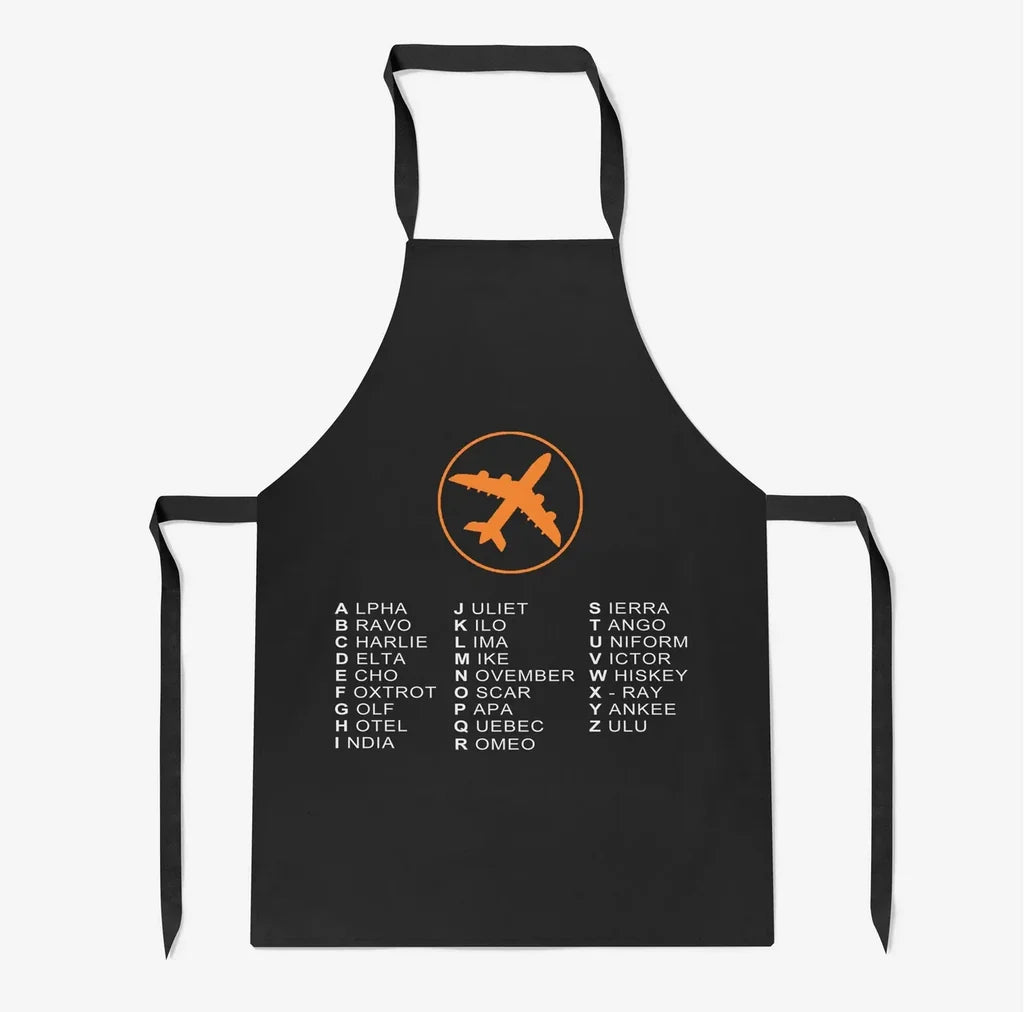 Aviation Alphabet 2 aviation design on durable cotton blend kitchen apron.