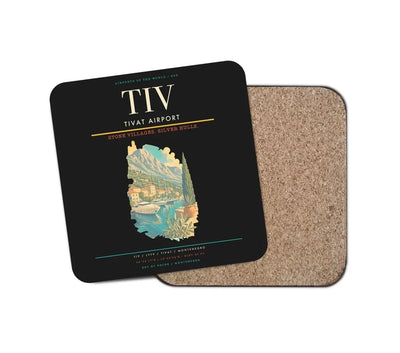 Tivat Airport (TIV) design on black 1 piece coaster