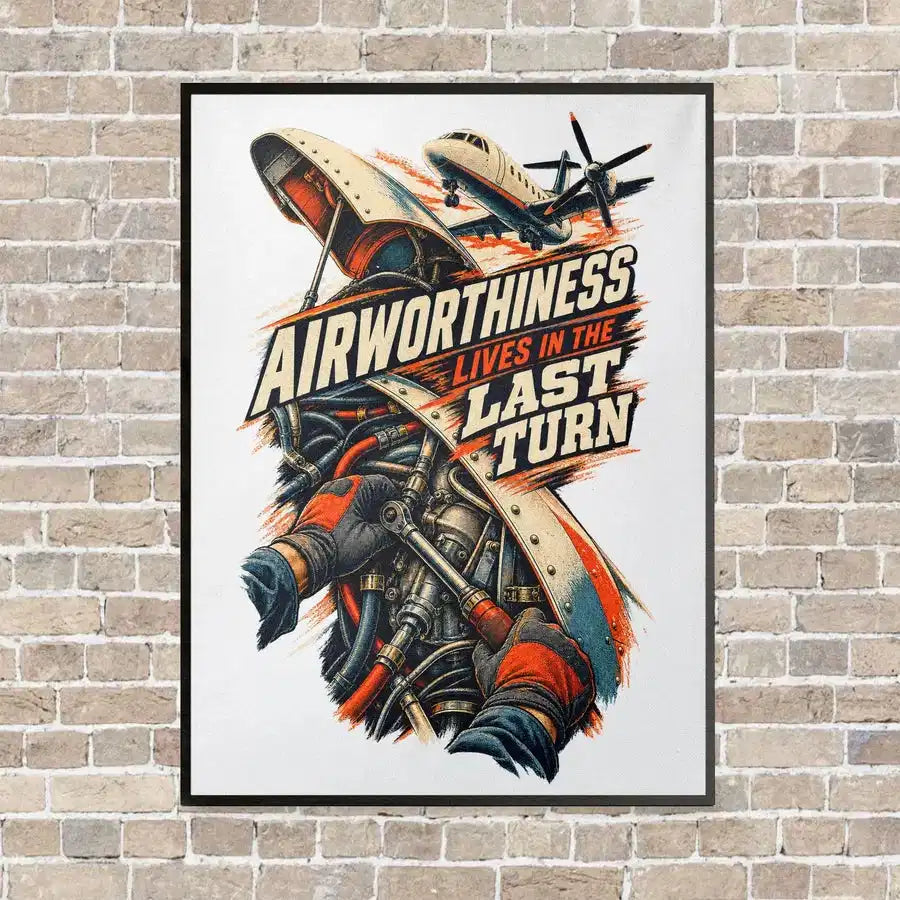 Airworthiness Lives In The Last Turn vertical canvas print - framed - white background