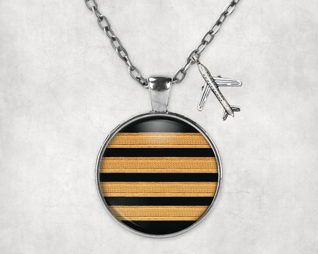 Pilot Epaulettes (4,3,2 Lines) aviation necklace, stainless steel body with engraved detail.