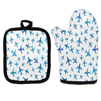 Thumbnail for Many Airplanes White Kitchen Glove & Holder aviation design on durable fabric with insulated lining kitchen glove holder.