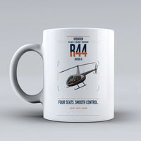 Thumbnail for Robinson R44 Raven II design on white ceramic mug, double-side print