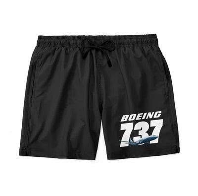 Super Boeing 737+Text aviation design on quick-dry polyester swim trunks.