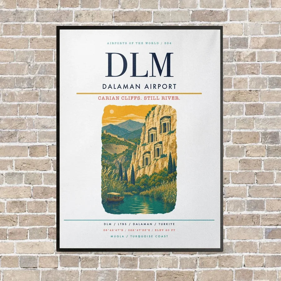 Dalaman Airport DLM vertical canvas print - framed - white background