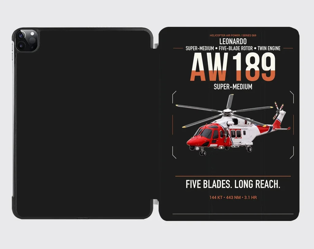 Leonardo AW189 design on black ipad tablet case