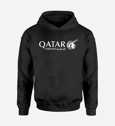Qatar Airways Airlines logo on black single side hoodie