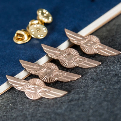 Stylish Badges with BOEING 747 777 787 737 Designs aviation print badge, polished metal.