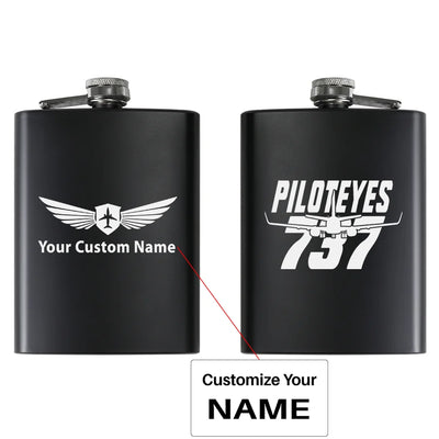 Amazing Piloteyes737 aviation design on stainless hip flask, compact pocket-size flask.