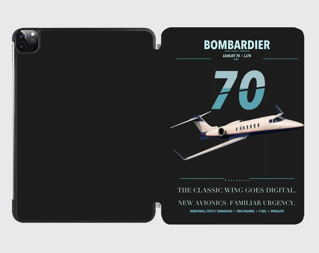 Bombardier Learjet 70 design on black ipad tablet case
