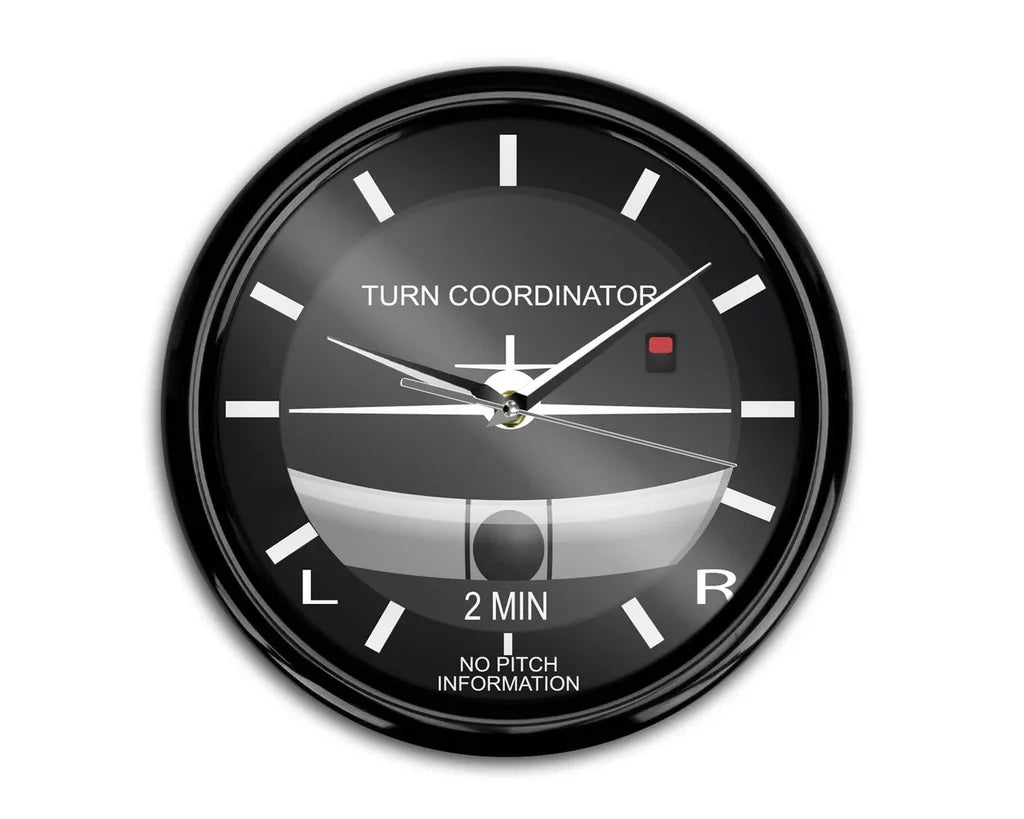 Airplane Instruments (Turn Coordinator) aviation themed wall clock, premium wood and metal.