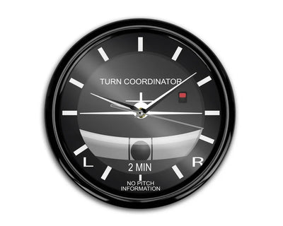 Airplane Instruments (Turn Coordinator) aviation themed wall clock, premium wood and metal.