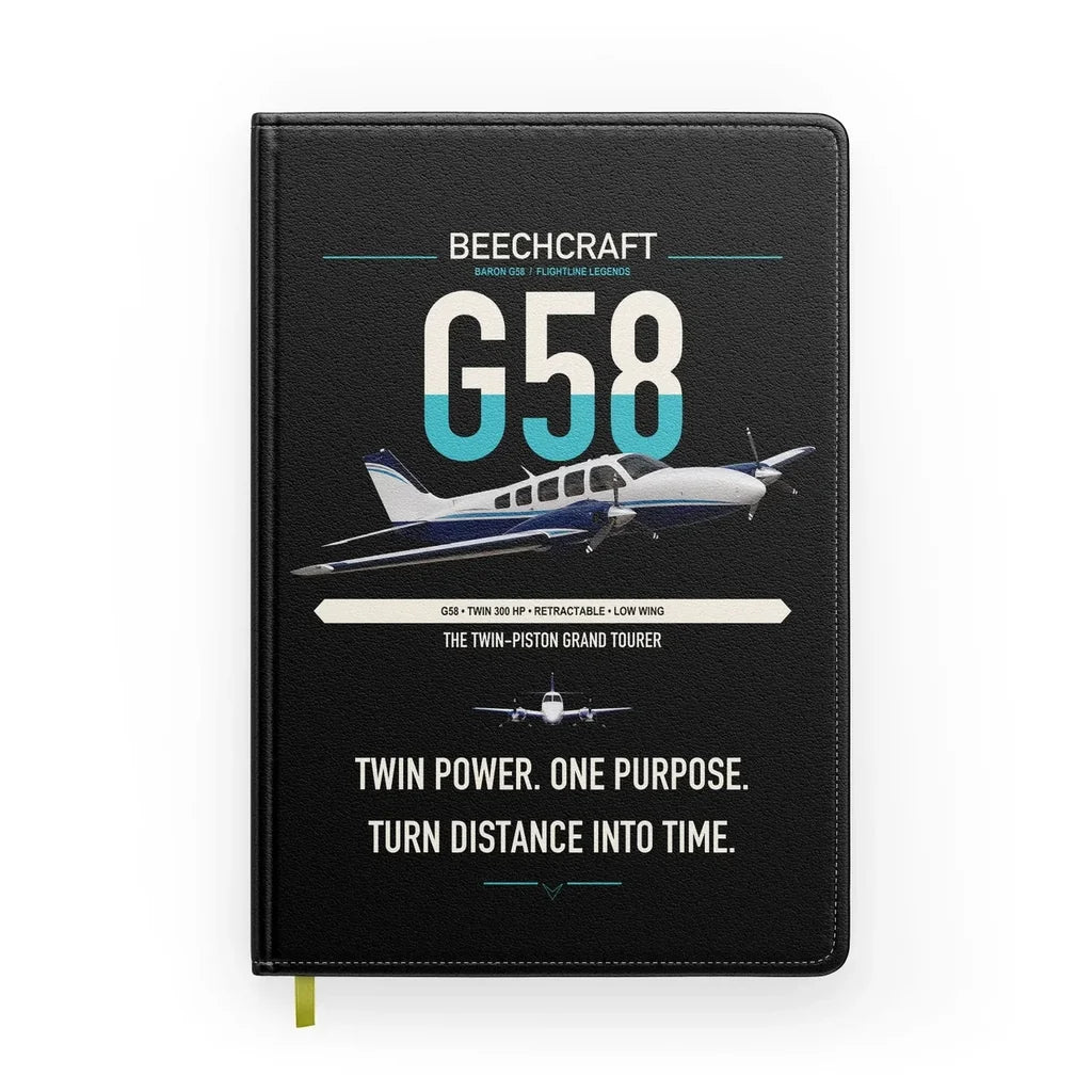 Beechcraft Baron G58 design on black notebook