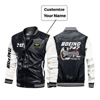 Thumbnail for Boeing 747 & PW4000-94 Engine aviation design printed on genuine leather with modern tailored fit stylish leather jacket.