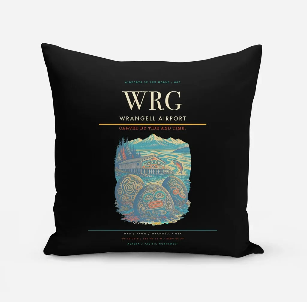 Wrangell Airport (WRG) design on black pillow