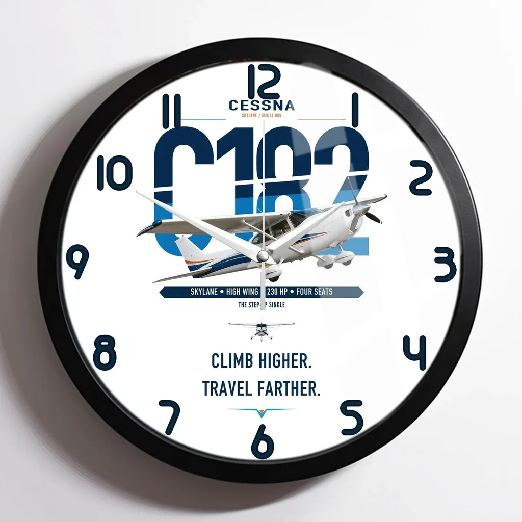Cessna 182 Skylane design on white framed wall clock