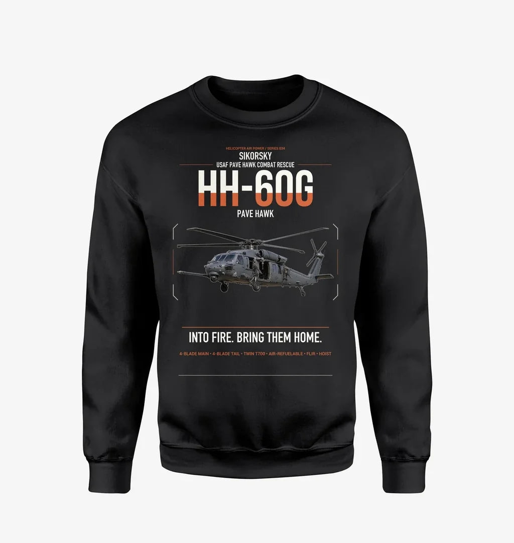 Sikorsky HH-60G Pave Hawk design on black sweatshirt