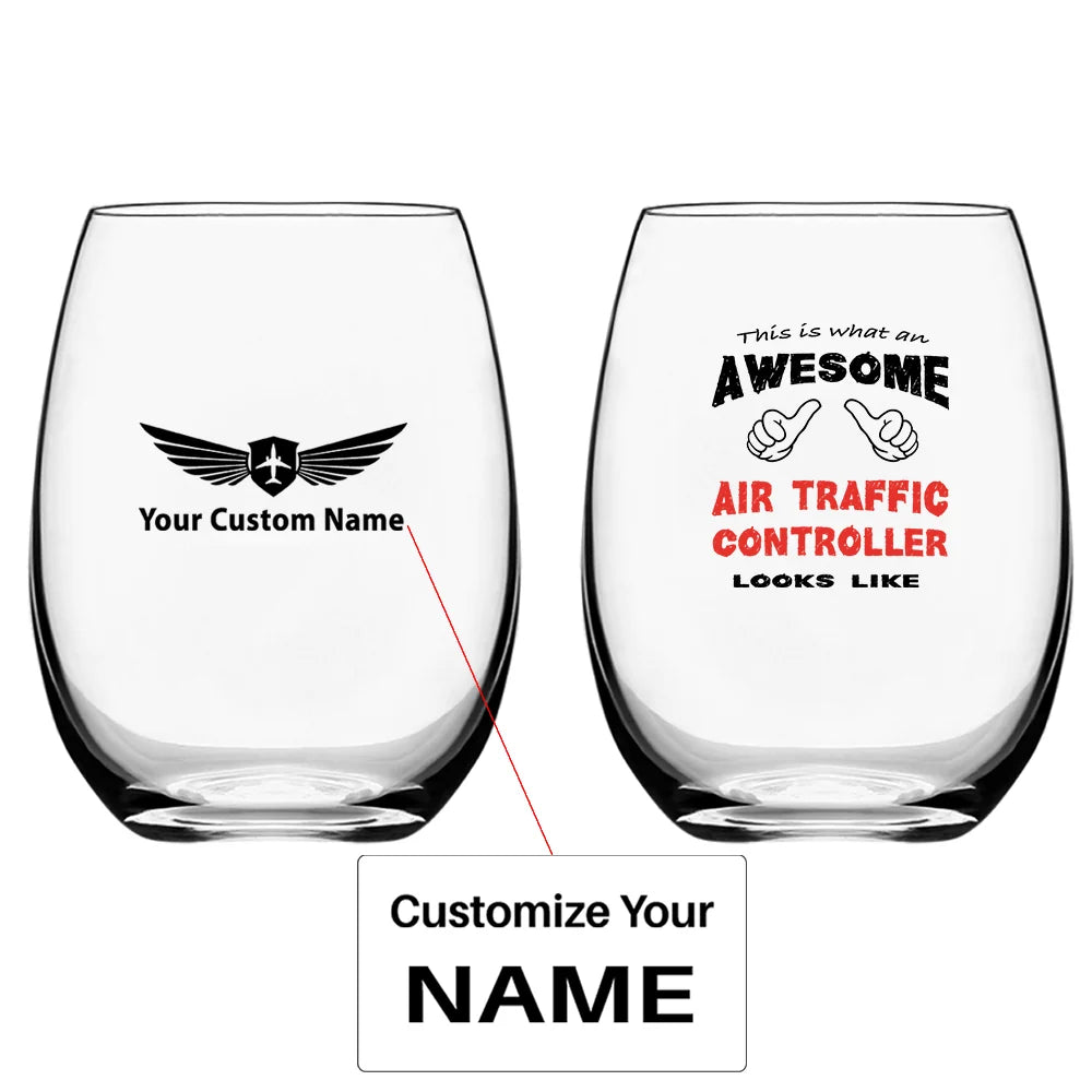 Air Traffic Controller Water & Drink aviation design on water glass, crystal-clear premium glassware.