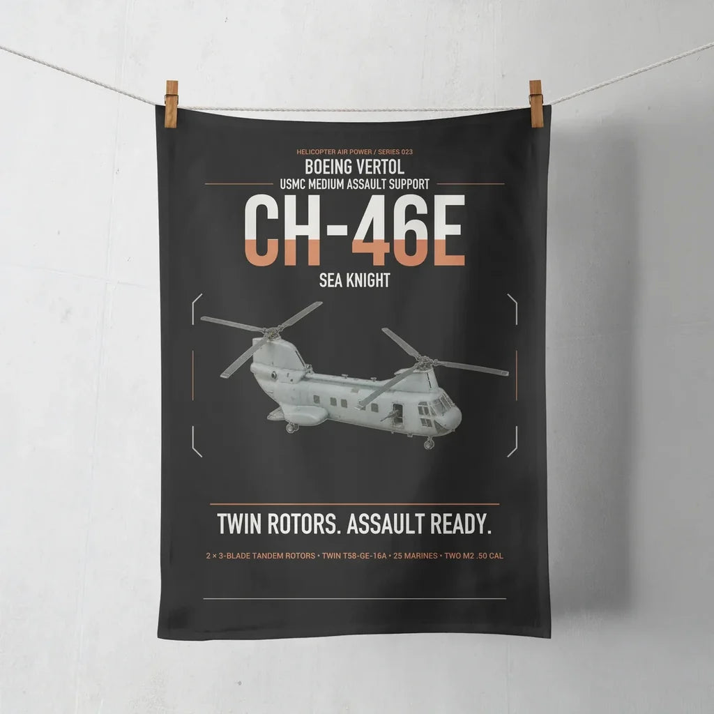 Boeing Vertol CH-46E Sea Knight design on black towel