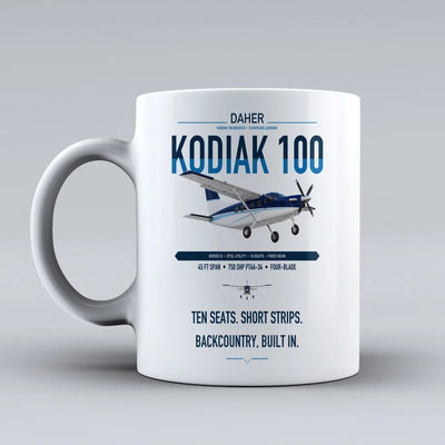 Daher Kodiak 100 Series III design on white ceramic mug, double-side print