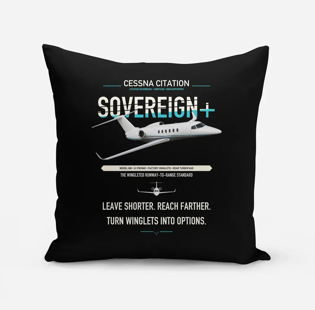 Cessna Citation Sovereign+ design on black pillow