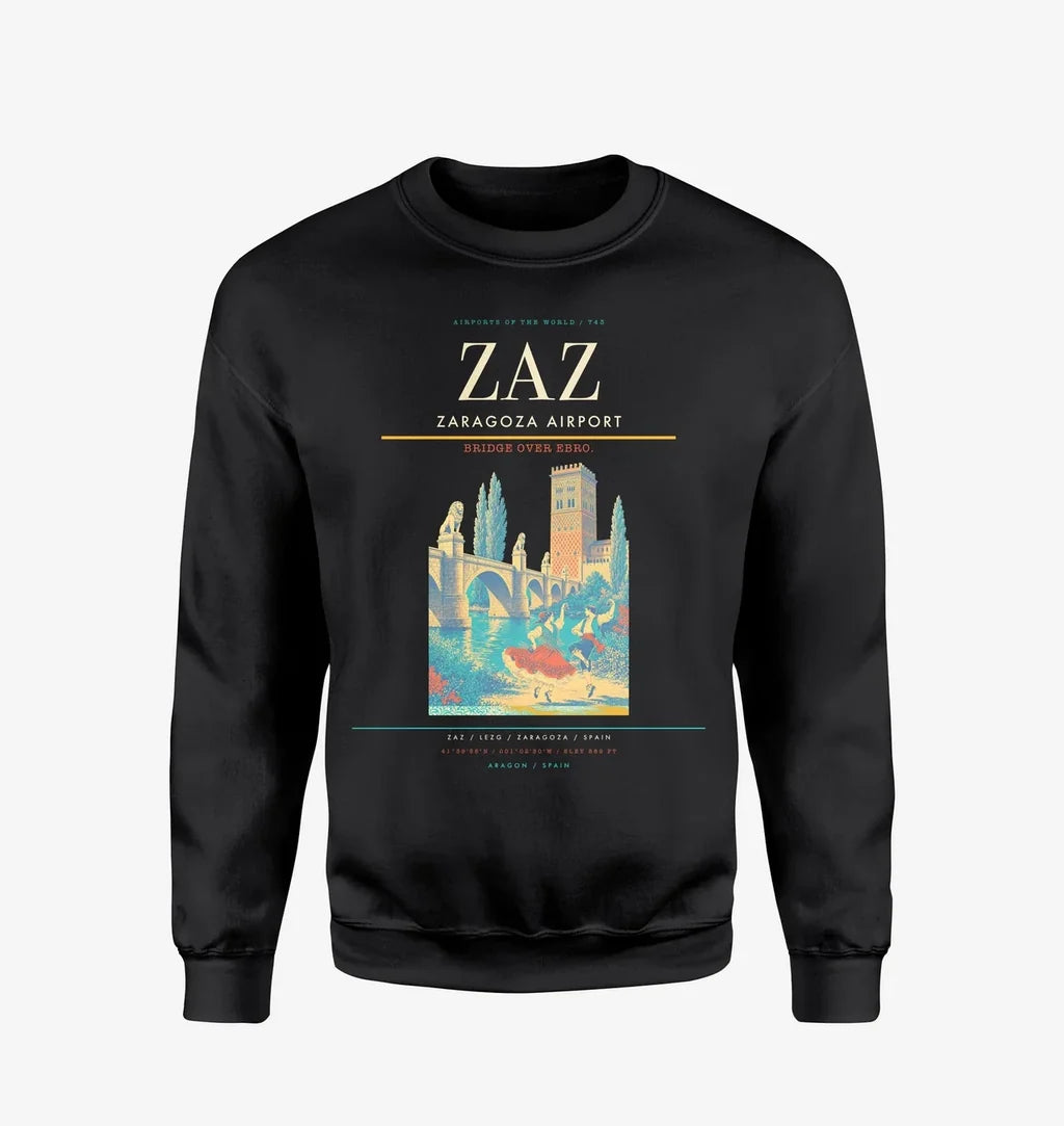 Zaragoza Airport (ZAZ) design on black sweatshirt