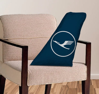 Lufthansa Airlines aviation design on soft polyester filling aircraft tail pillow.