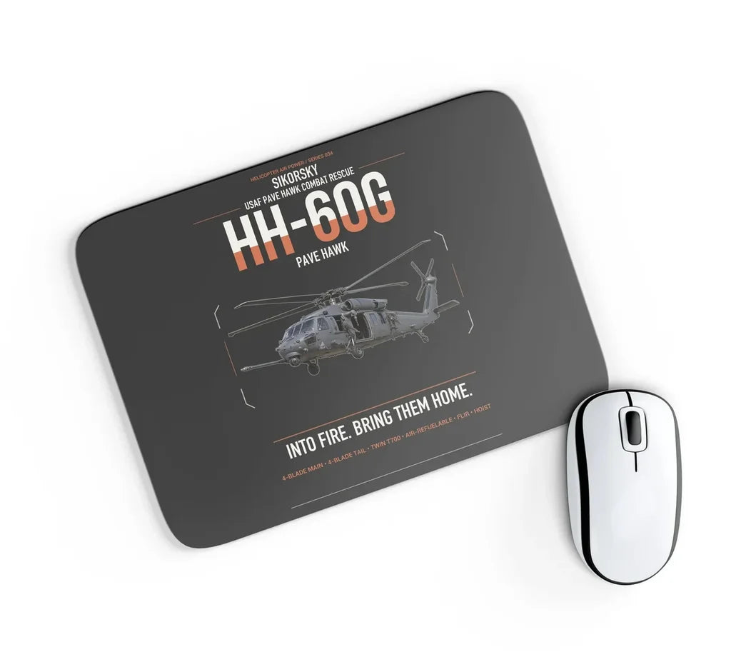 Sikorsky HH-60G Pave Hawk design on black rectangle mouse pad