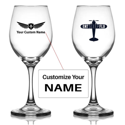 Customisable Eat Sleep Fly & Propeller Wine Glass