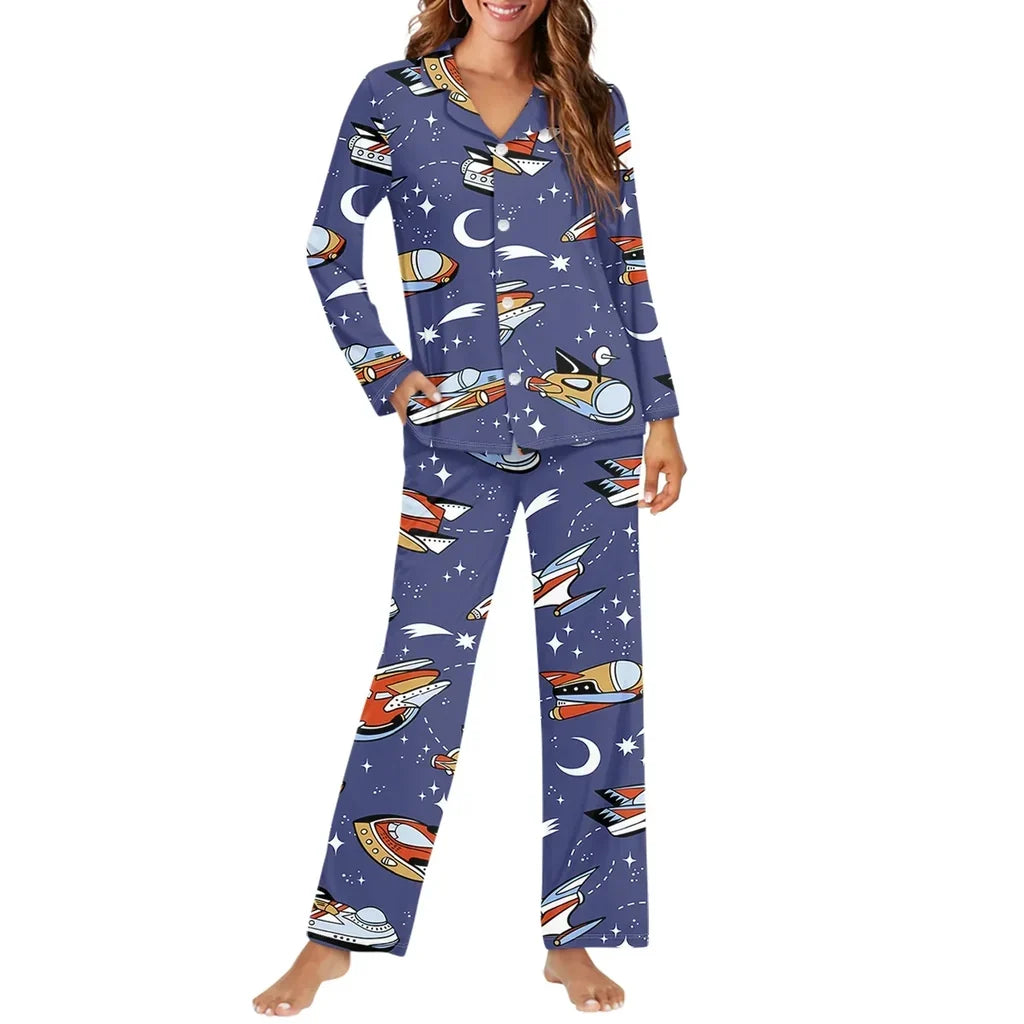 Spaceship & Stars women button pajamas - view 1