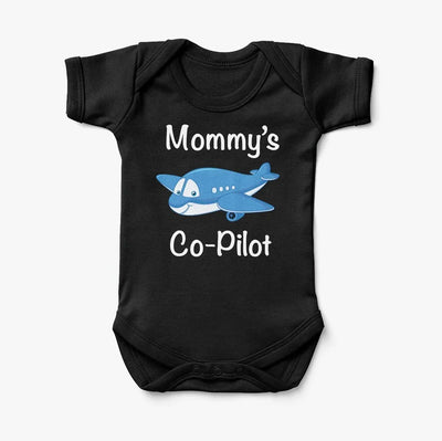Mommy's Co-Pilot (Jet Airplane) aviation print on kids gentle cotton bodysuit.
