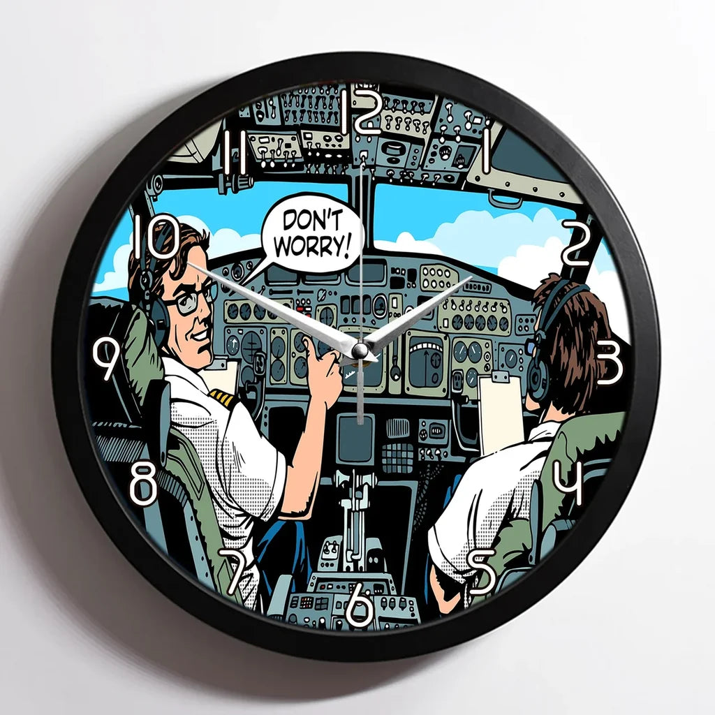 Don't Worry Thumb Up Captain Dreamliner aviation design on premium wood and metal wall clock.