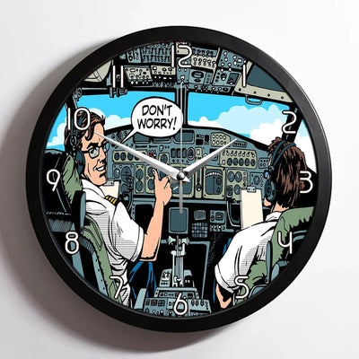 Don't Worry Thumb Up Captain Dreamliner aviation design on premium wood and metal wall clock.