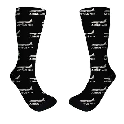 The Airbus A220 aviation design on soft cotton blend socks.