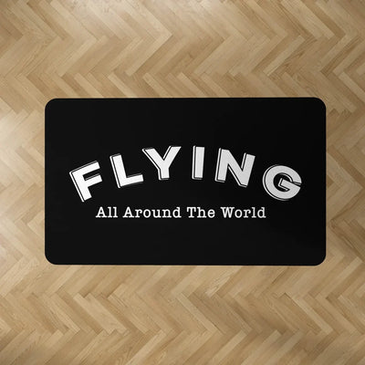 Flying All Around The World aviation design on durable carpet pile with non-slip backing rectangle carpet floor mat.