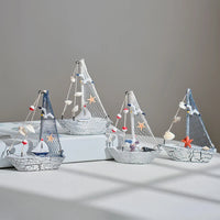 Thumbnail for Side view of 4pc 5.51 in White Cracking pattern Marine Nautical Wooden Sailboat Model Ornament aviation model ship in diecast.