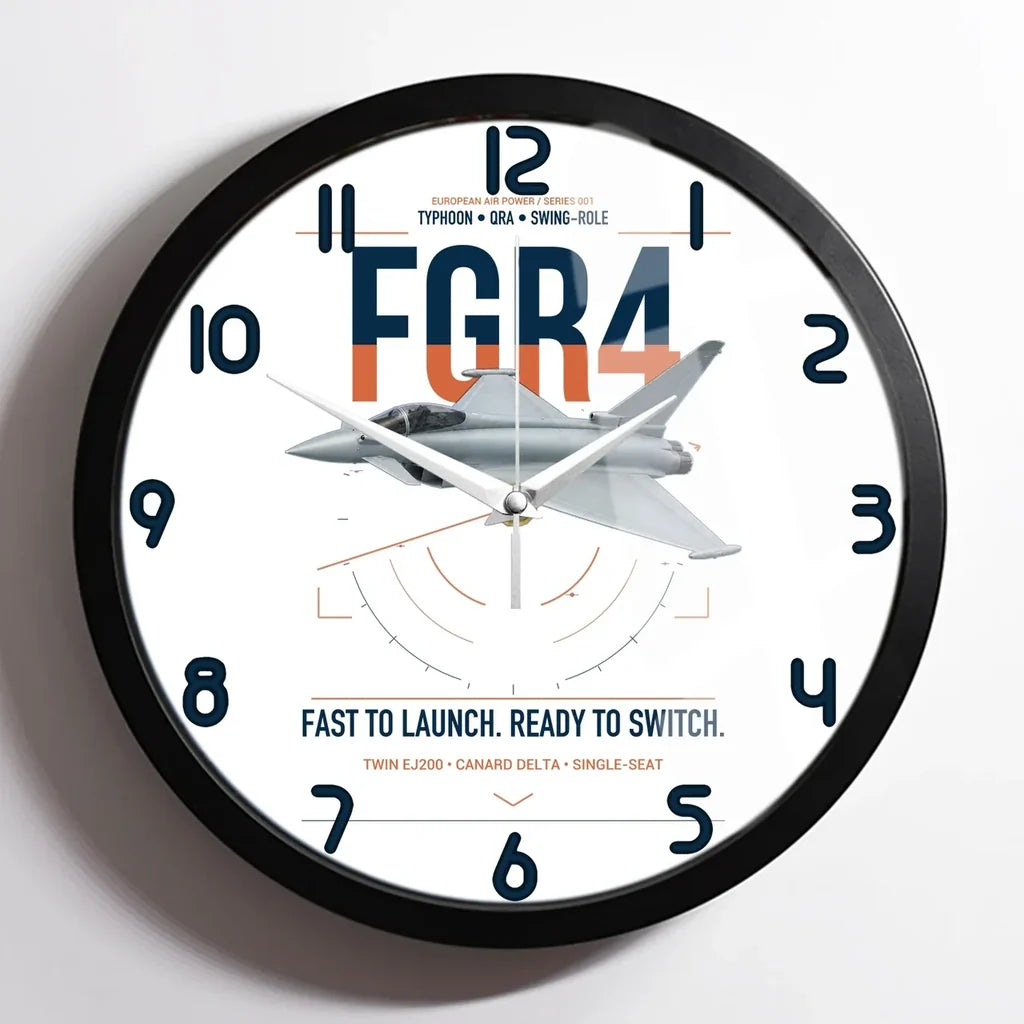 Eurofighter Typhoon FGR4 design on white framed wall clock