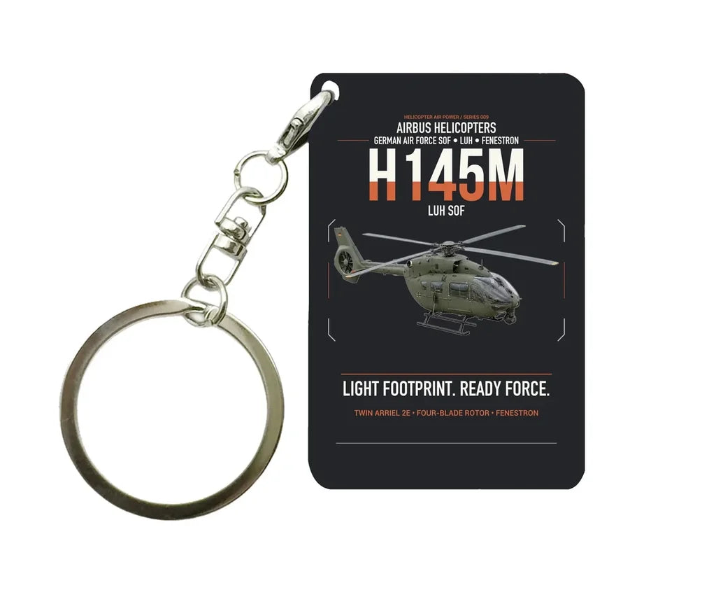 Airbus Helicopters H145M LUH SOF design on black designed key chain, double-side print