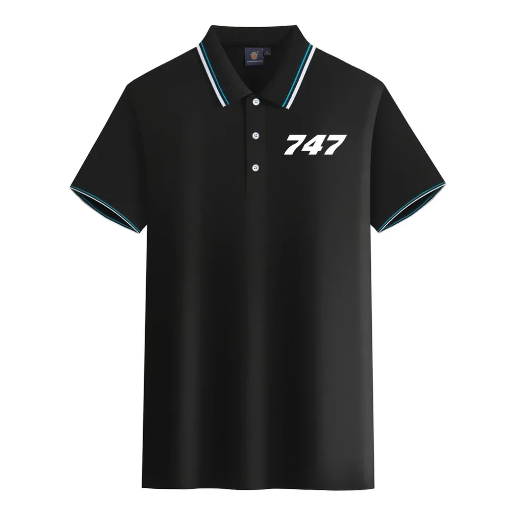 Boeing 747 Flat Text aviation design printed on soft cotton stylish polo shirt.